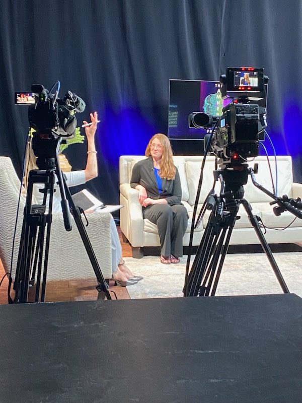 Mid-interview behind the scenes of Lisa Peters' Talk of he Town